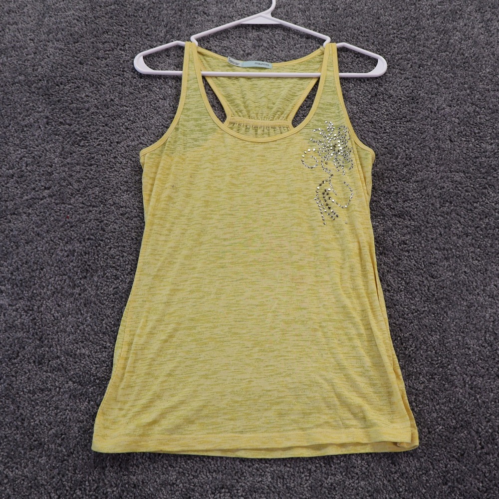 Maurices Tank Top Womens Small Yellow Embellished Racerback Burnout